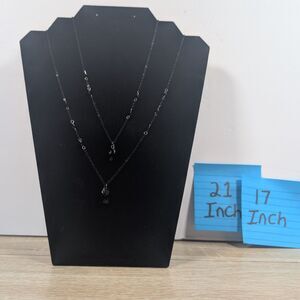 Black Crystal Teardrop Necklace Set Layered Dark Chain 17in & 21in
